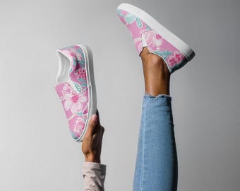 Floral Pink Canvas Slip-On Sneakers: Women's Lightweight Shoes