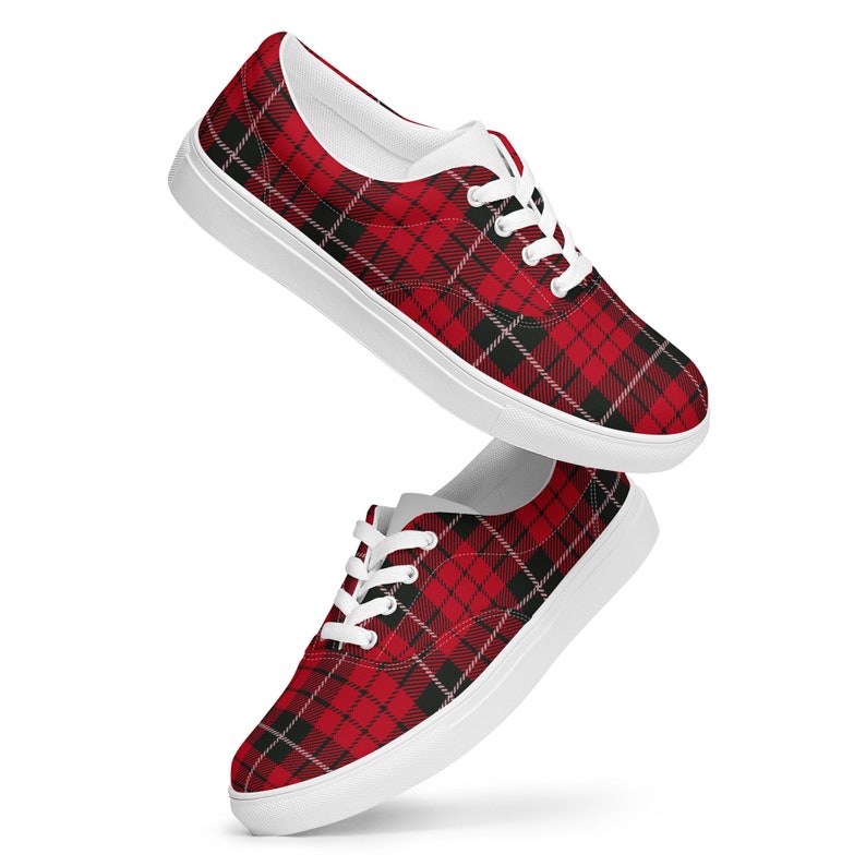 Women’s Red Plaid lace-up canvas athletic shoes