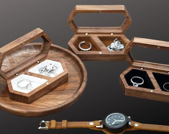 Personalized Wedding Ring Box, Double Slot Wedding Ring Box, Acrylic top Engagement Wedding Ceremony Ring Box, Ring Bearer Box, Wide Wood