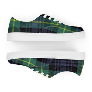 Women’s Blue green Plaid lace-up canvas athletic shoes ,Women sneakers, perfect gift for her cute comfy athletic shoes to treat your feet