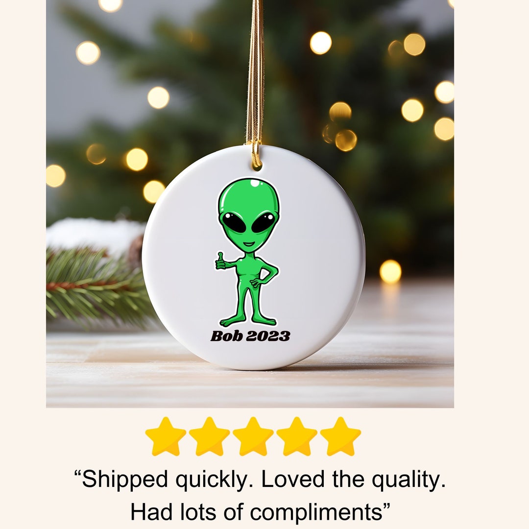 Personalized Green Alien Christmas Ornaments, Custom Ceramic Alien ...