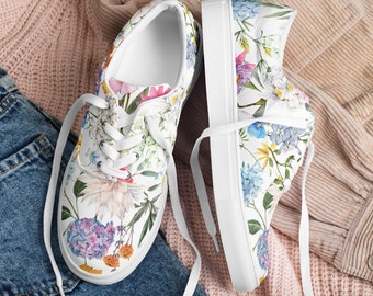Women’s floral lace-up canvas athletic shoes, perfect gift for her cute comfy athletic shoes to treat your feet