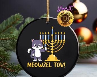 Ornement de Hanukkah chat mignon, ornement décoratif Meowzel Tov Hanukkah, ornement drôle d'amant de chat, première nuit d'ornement de buisson de Hanoucca