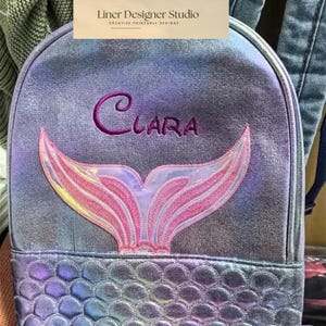 Sac à dos sirène brodé personnalisé pour filles, nom brodé personnalisé, sac à dos sirène, cartable pour filles, sac à dos de voyage mignon