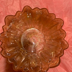 Vintage iridescent marigold carnival glass bowl candy dish lily pattern by Indiana glass