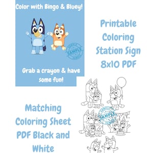 Color with Bingo & Bluey! Printable Sign + Coloring Sheet – Bluey Birthday Activity
