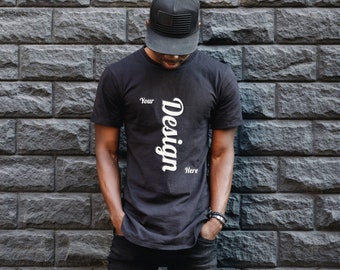A Visual Aesthetic Mockup, T-shirt Mockup Mens Black, T-Shirt Mockup, Male t-shirt Mockup, Model Mockup, Black Tshirt, brick background