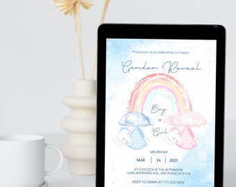 Elephant Theme Gender Reveal Digital Download Invitation Editable Template