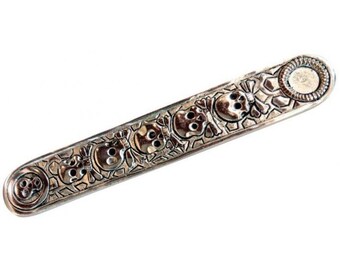 Engraved Skeleton Crossbones Aluminum Cone or Stick Incense Holder