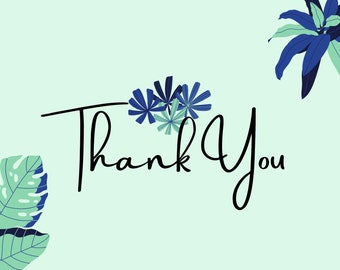 Thank You Card, Blue and Green Tropical, Digital Download