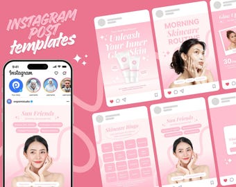 Instagram-mallpaket för kosmetisk hudvård | Redigerbara Canva, Photoshop, Illustrator och Figma | Kit för sociala medier