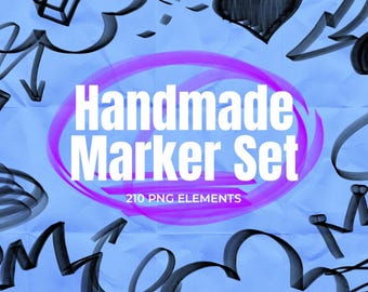 Handritade markörelement PNG, klotterpilar och cirklar, klotterclipart, digitala planeringsklistermärken, lärarpresentationsresurser, 600 DPI