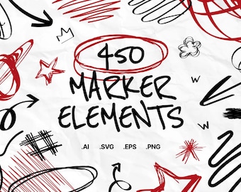 450 elementów bazgrołów – ręcznie rysowane rysunki i abstrakcyjne kształty – Ai, Eps, Svg, PNG