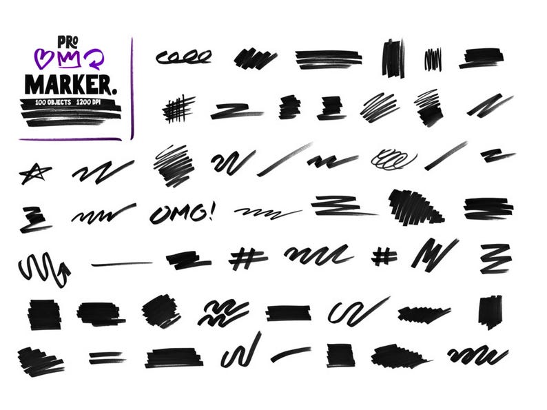 Pro Marker Objects Clipart Set | 100 Hand-drawn PNG Elements | 1200 DPI ...