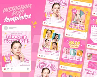 Mallar för Instagram-inlägg om kosmetisk hudvård – Paket för sociala medier för skönhet, Canva, Photoshop, Illustrator och Figma