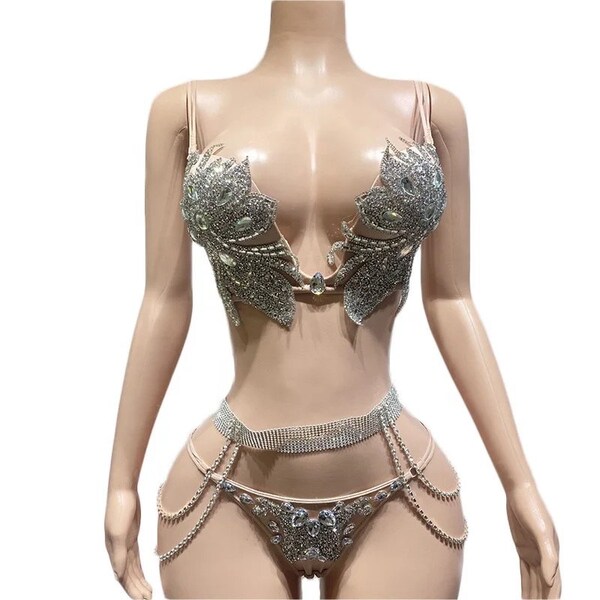 Rhinestone Wrap Around Bikini Bodysuit