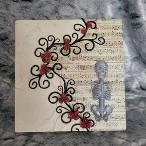 Skeleton and Roses Storage Box Wood Jewelry Box Macabre Gift