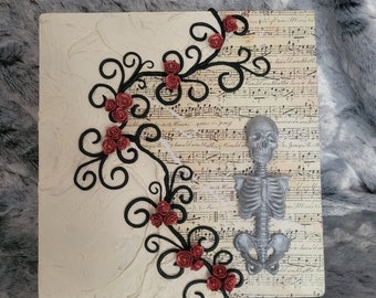 Skeleton and Roses Storage Box Wood Jewelry Box Macabre Gift