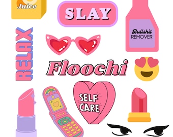 Floochi Beauty Sticker Pack | Beauty Themed Stickers, Makeup Themed Stickers, Cute Stickers