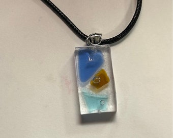 Michigan beach glass and resin necklace