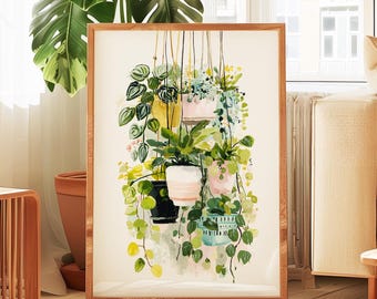 Hanging Plant Art Print, Plant Painting, Plant Poster, Floral Wall Decor, Framed Wall Art, Plant Mom, Plants Art Print, Botanical Art Print