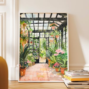 Konsttryck med växthus, växtmålning, växtposter, blommig väggdekor, inramad väggkonst, växtmammakonst, växtkonsttryck, botaniskt konsttryck