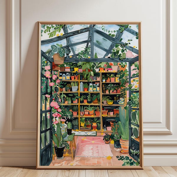 Lámina de invernadero, pintura de plantas, póster de plantas, decoración floral de pared, arte de pared enmarcado, arte de mamá planta, lámina de plantas, lámina de arte botánico