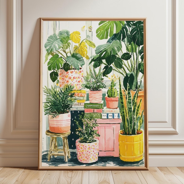 House Plant Art Print, Plant Painting, Plant Poster, Floral Wall Decor, Framed Wall Art, Plant Mom Art, Plant Art Print, Botanical Art Print