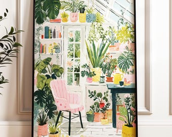 Greenhouse Plant Art Print, Botanical Wall Decor