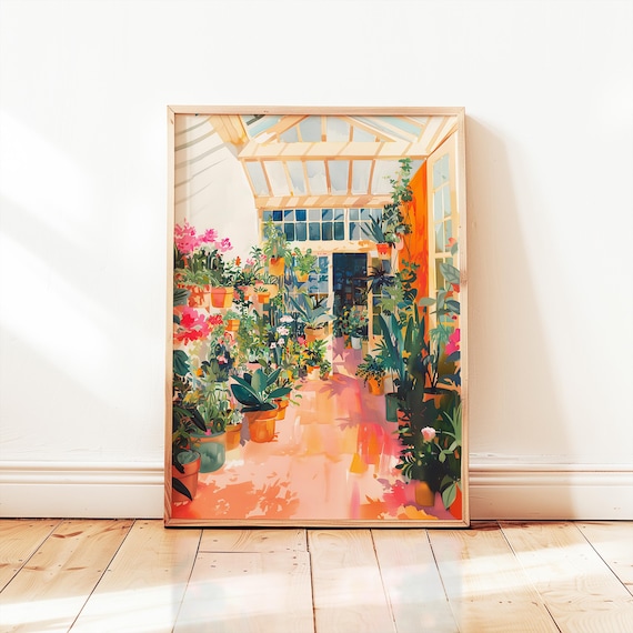 Greenhouse Art Print, Plant Painting, Plant Poster, Floral Wall Decor, Framed Wall Art, Plant Mom Art, Plants Art Print, Botanical Art Print