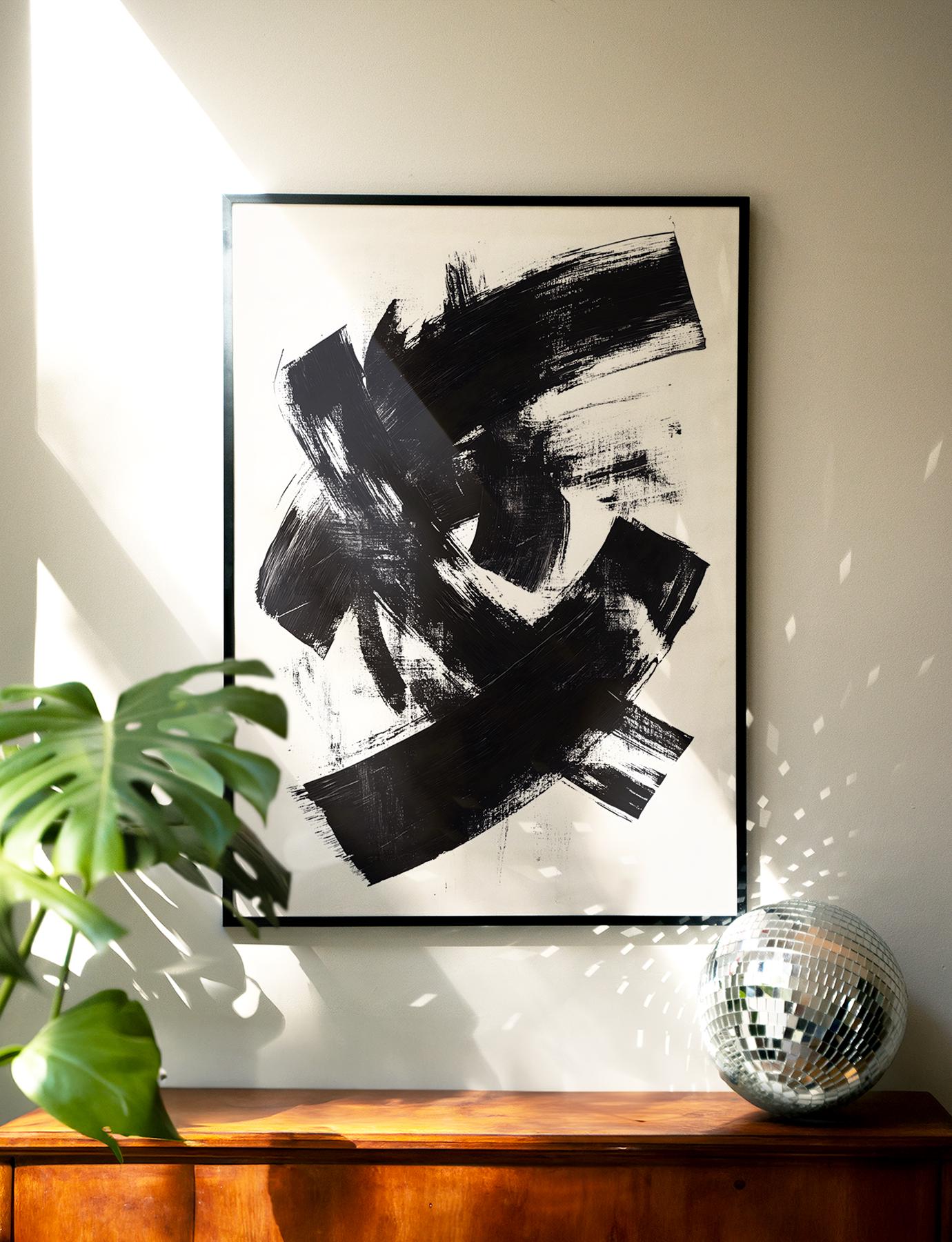 Abstract Black Brushstroke Art Print, Modern Minimalist Wall Art, Bold ...