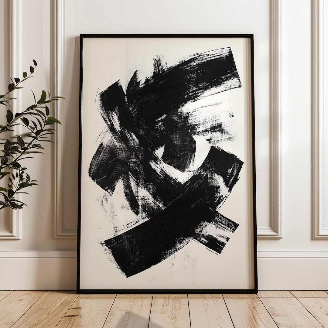 Abstract Black Brushstroke Art Print, Modern Minimalist Wall Art, Bold ...