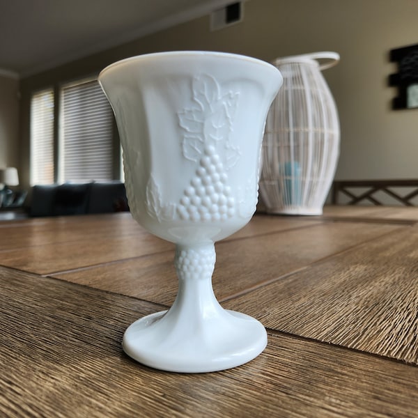 Indiana Glass Milk Glass Goblet Harvest Grape