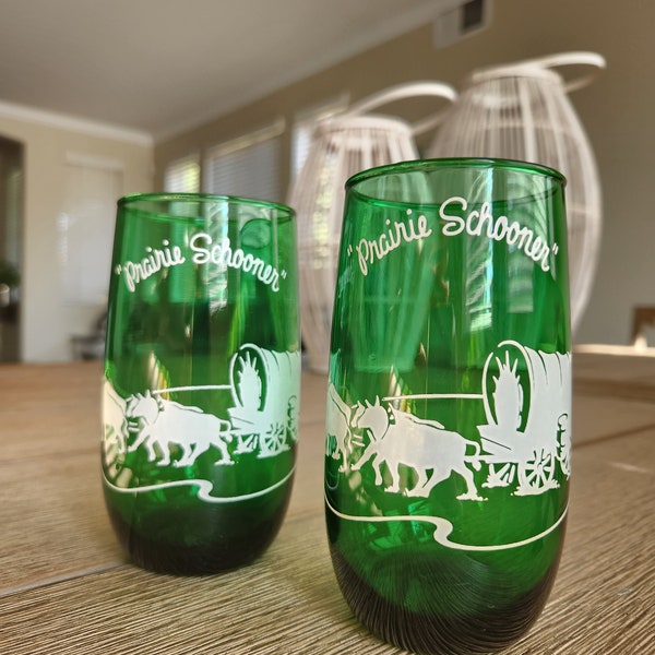 50s Anchor Hocking "Prairie Schooner" Roly Poly Green Glass