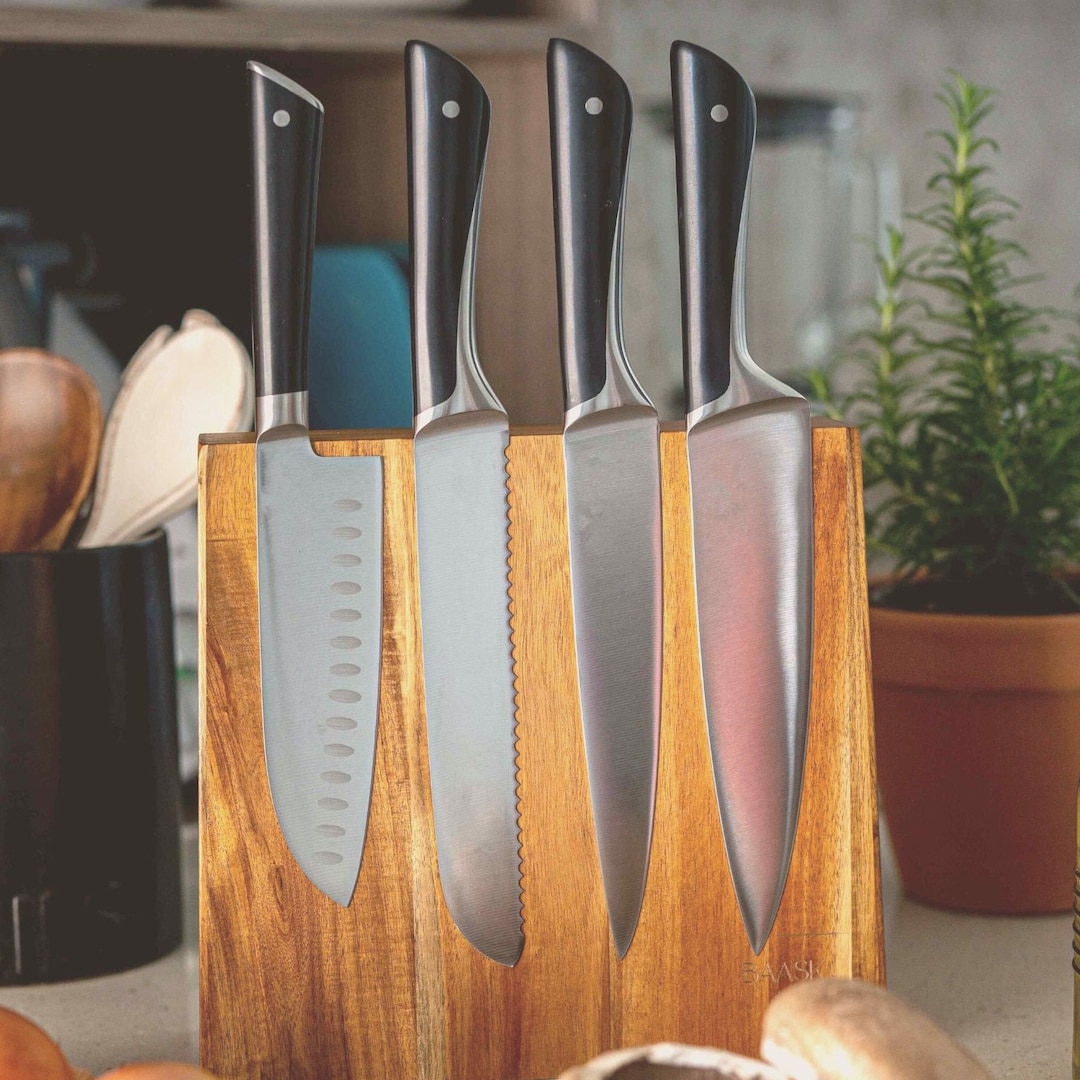 Knife Block. Acacia Wood Knife Holder. Double Sided