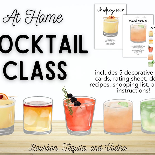 At Home Cocktail Making Class, DIY Cocktail Kit, Cocktail Recipe Cards, Cocktail Party Recipe Kit, Drink Tasting Party