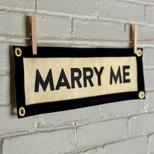 Marry Me Wool Felt Banner | Engagement Gift | Wedding Decor | Hanmade Felt Pennant