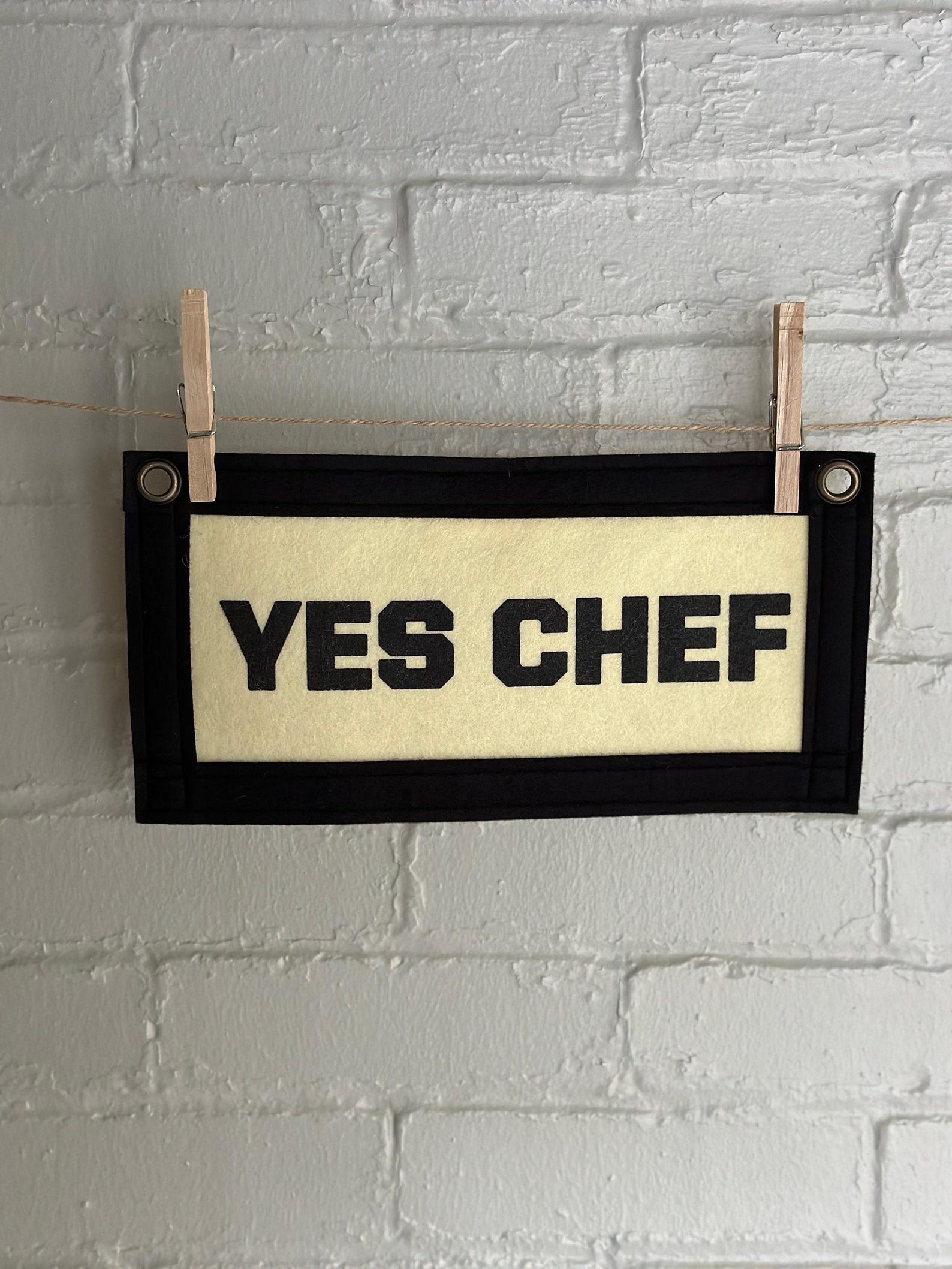 Yes Chef Wool Felt Banner | Kitchen Gift | Small Kitchen Art | Gift for Chef | Quote Banner - Black