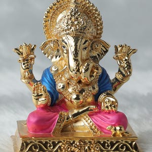 Gold-Plated Ganesh Statue: Hindu God Idol, Lord of Beginnings, 3 Inches