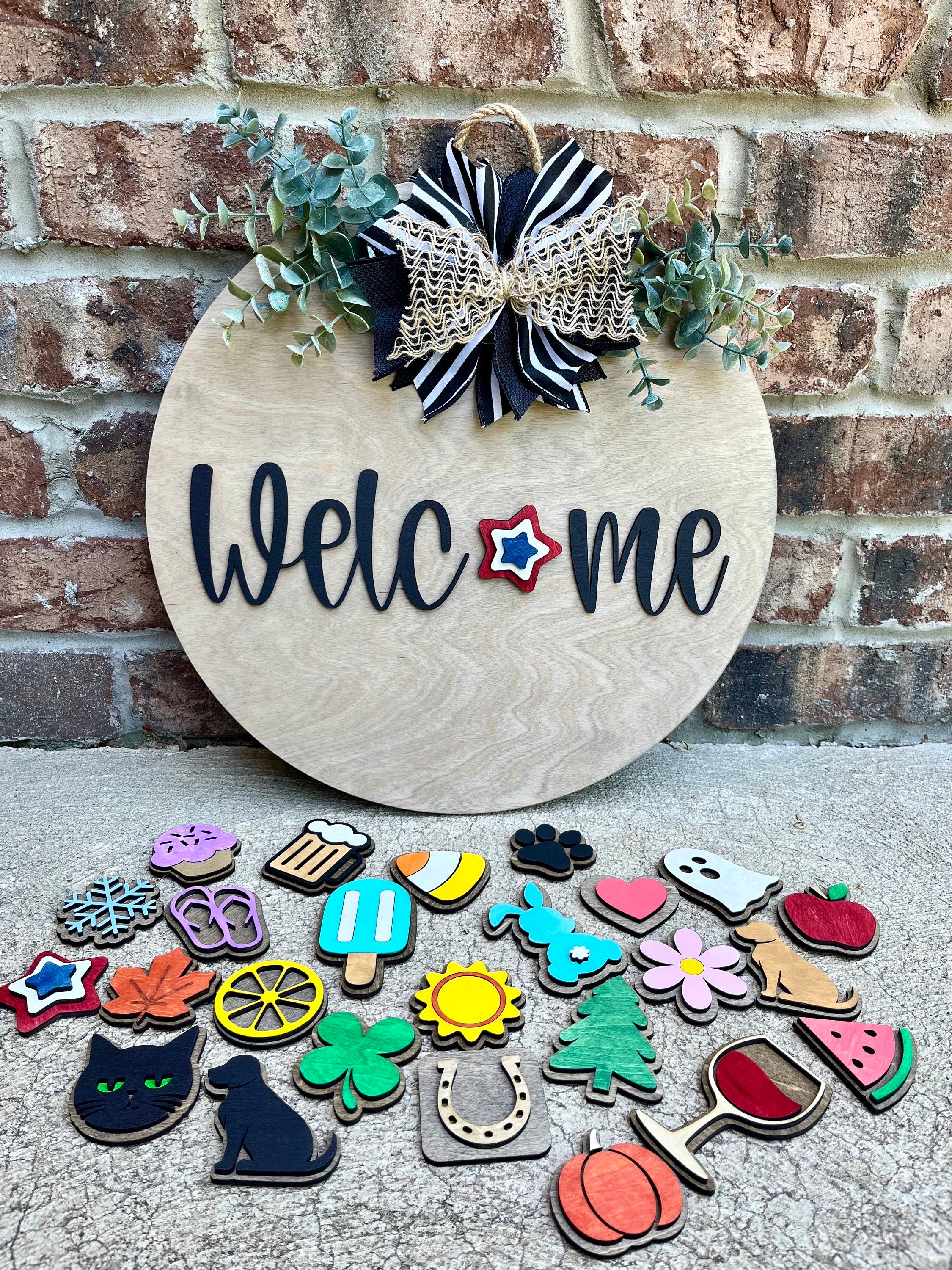 Interchangeable Welcome Sign Shapes: Hand-painted Laser Cut Wood - Etsy