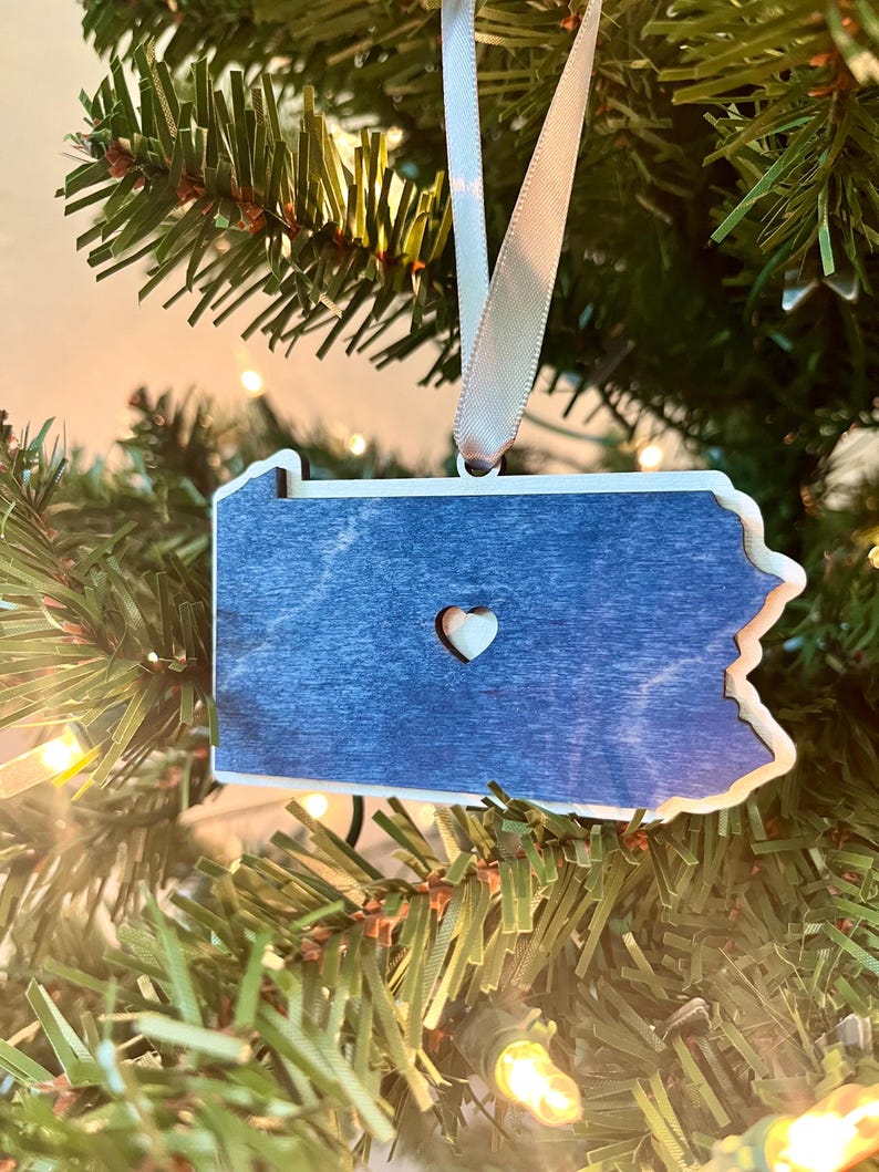 State College Heart Ornament, Pennsylvania Christmas Gifts, PA Holiday