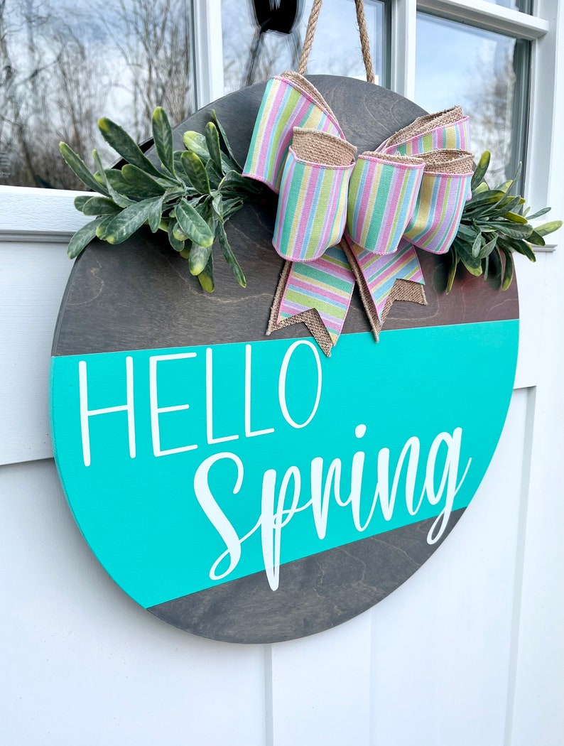 Hello Spring Door Hanger Bright Sign Easter Front Etsy