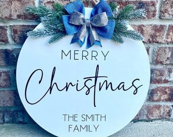 Merry Christmas Door Sign, Personalized Christmas Door Decor, Family Name Door Hanger, Custom Christmas Wood Sign, Last Name Christmas Sign