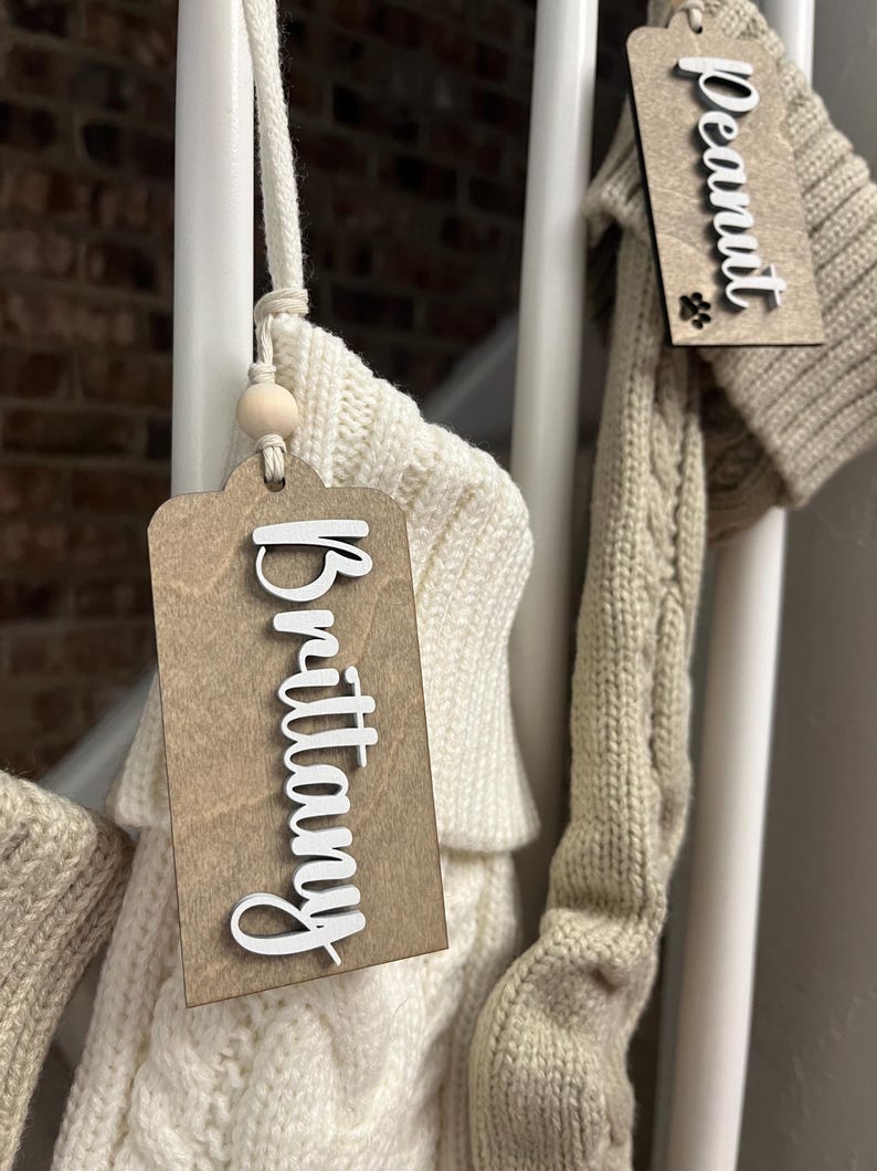 Wood Stocking Tags, Custom Name Ornaments, Modern Farmhouse Christmas