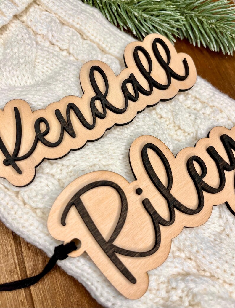 Neutral Stocking Tags, Custom Name Ornaments, Modern Farmhouse