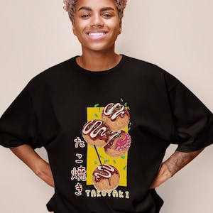 Japanese Graphic T-shirt | Japanese Food Graphic | Takoyaki Octopus Ball Shirt | Food Lover Shirt | Unisex Jersey Short Sleeve Tee