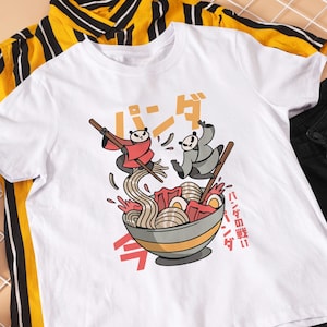 Panda with Kungfu and Ramen| Fun Panda Illustration| Unisex Softstyle T-Shirt