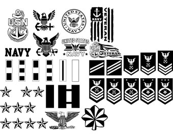 US Navy Bundle - Veteran svg - Navy Logo png - Rango de alistados - Rango de oficial - Arte de línea - Clip Art - SVG, Png, Funciona en láser, Cricut y CNC