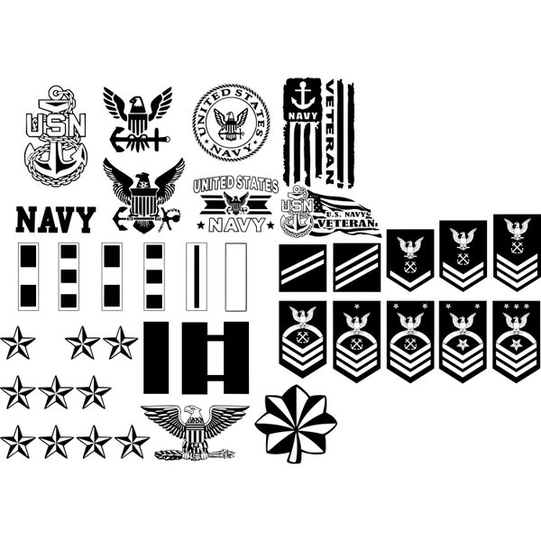 US Navy Bundle - Veteran svg - Navy Logo png - Enlisted Rank - Officer Rank - Line Art - Clip Art - SVG, Png, Works on Laser, Cricut and CNC