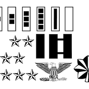 US Army Officer Rank Bundle - Veteraan svg - Army Rank png -1LT - Cpt - Maj - Ltc - Col - Gen - Werkt met Laser, Cricut of CNC